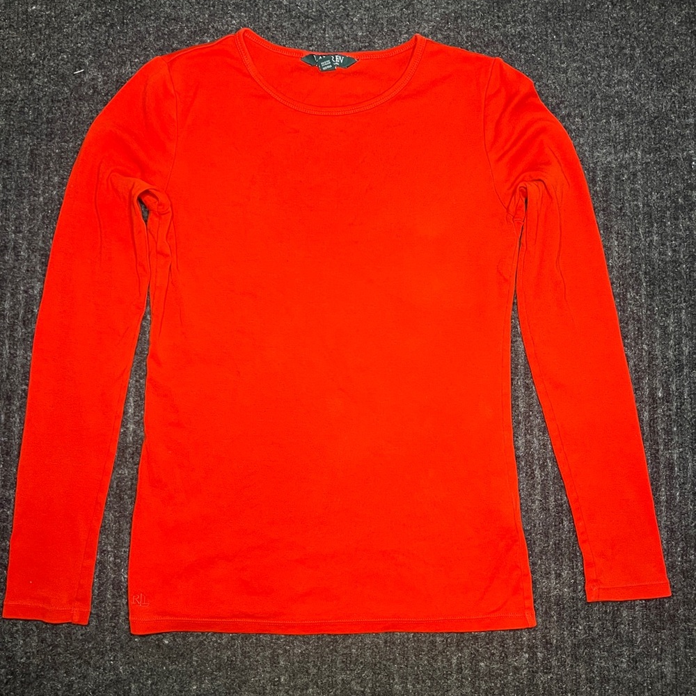 Lauren Ralph Lauren Womens Top size Small Red Long Sleeve Crewneck Logo Shirt